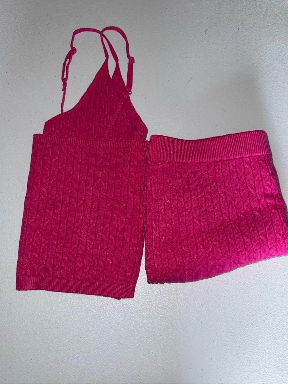 Daisy Pink Cable Knit Viscose Lounge Set Size Large Matching Tank & Shorts beach